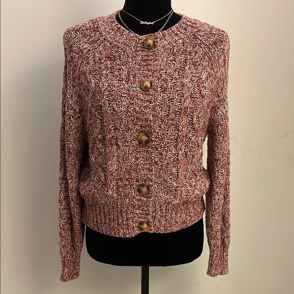 Universal Thread | Red and White Marled Button-Front Cardigan Sweater Size Small
